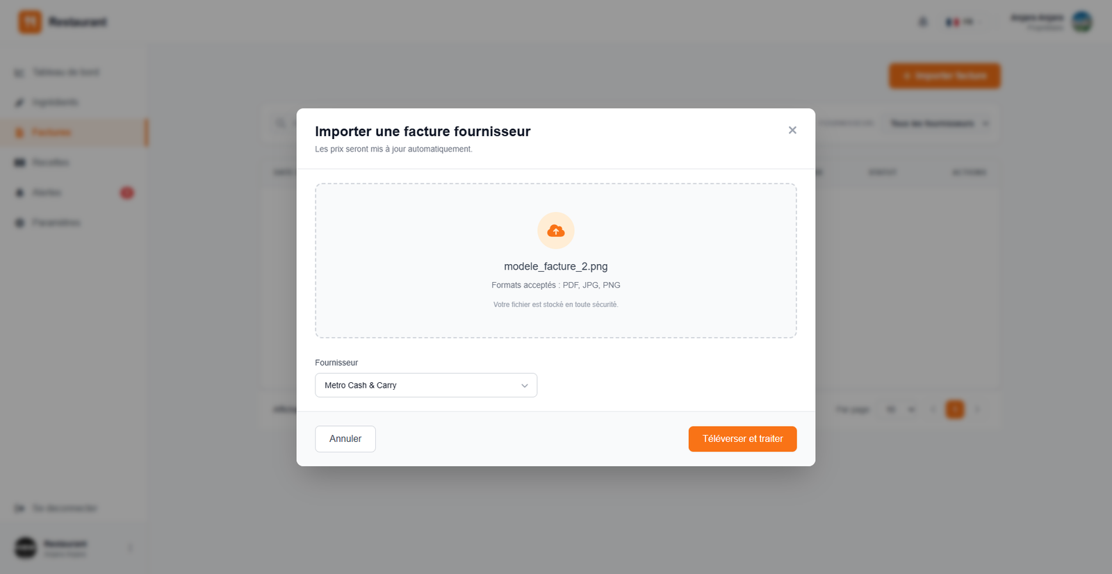 Interface OCR détaillée montrant l'extraction automatique des lignes de facture